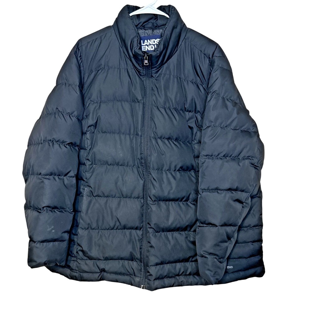 Lands' End Jacket Womens Black Puffer Down Full Zip Pockets Plus 2X 20W - 22W